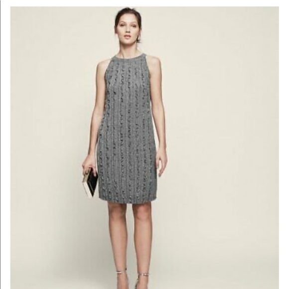 NWT Runway Reiss Metalic knit Silver dress US 10 - Picture 4 of 5